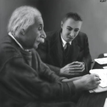 Albert Einstein with Robert Oppenheimer